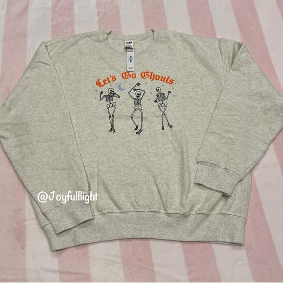 X-Large  VS  PINK halloween shirt LET’S GO GHOULS SKELETON CAMPUS SWEATSHIRT - Picture 2 of 5